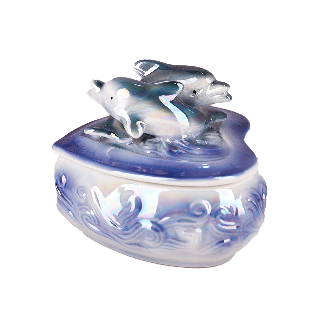 Iridescent Ceramic Dolphin Keepsake Heart-Shaped Box