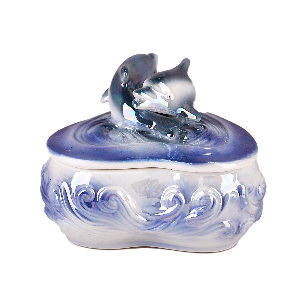 Iridescent Ceramic Dolphin Keepsake Heart-Shaped Box