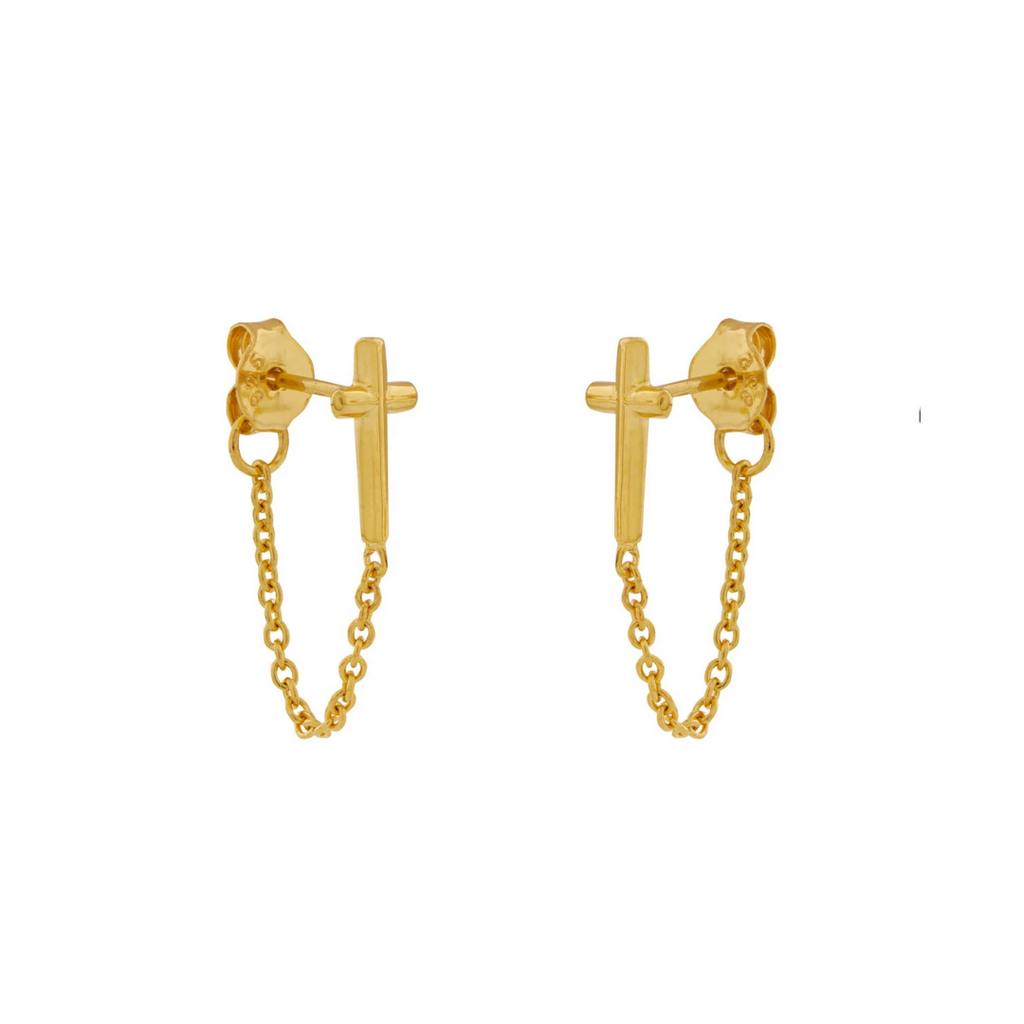 Midsummer Star // Mercy Cross And Chain Studs - Gold | Jewellery