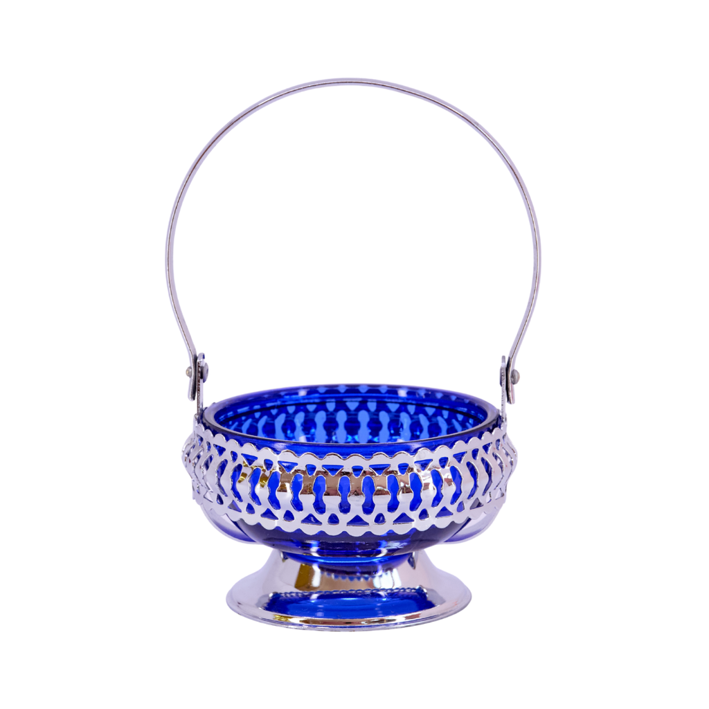 Cobalt Blue Glass & Silverplate Basket
