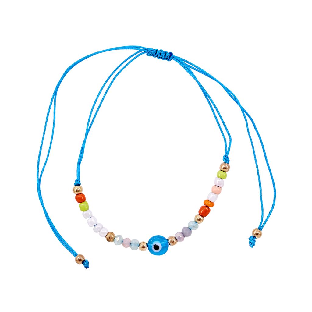 Thread Beaded Evil Eye Bracelet - Blue