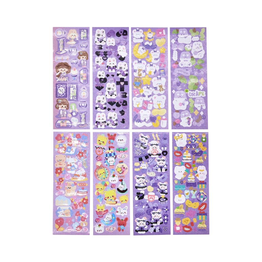 Cute Cartoon Sparkly Sticker Sheet