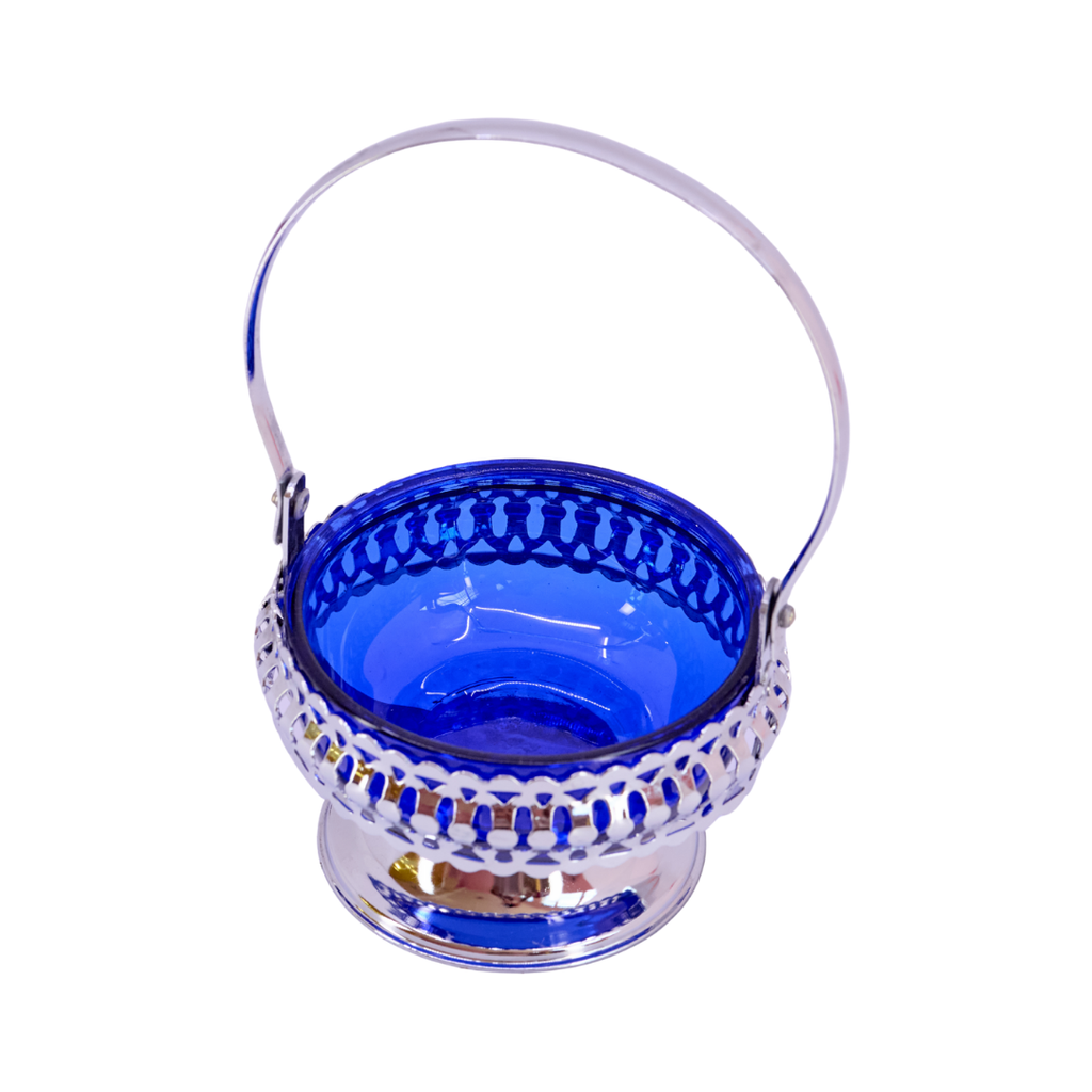 Cobalt Blue Glass & Silverplate Basket