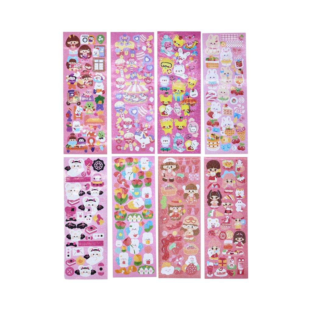 Cute Cartoon Sparkly Sticker Sheet