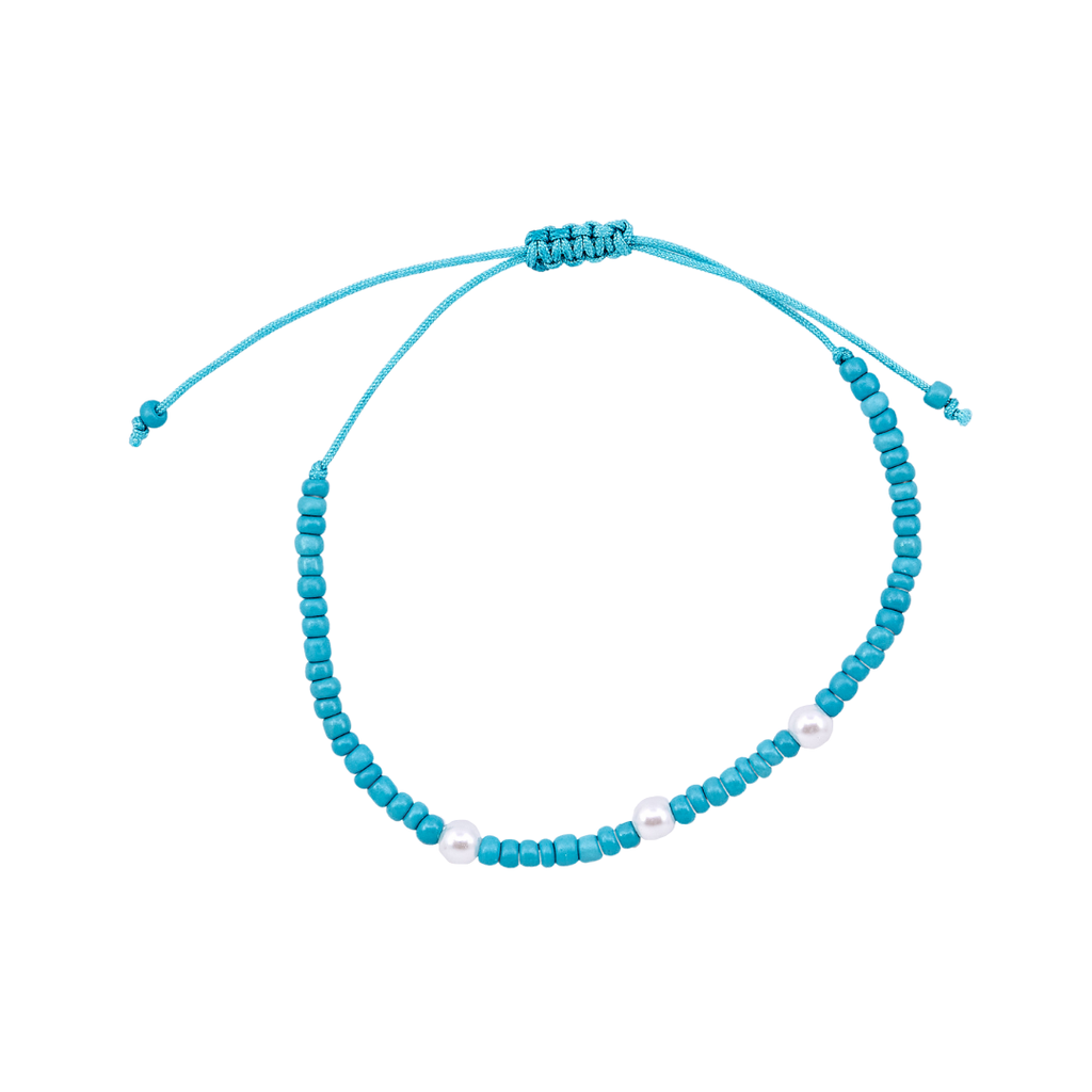 Thread Beaded Pearl Bracelet - Teal