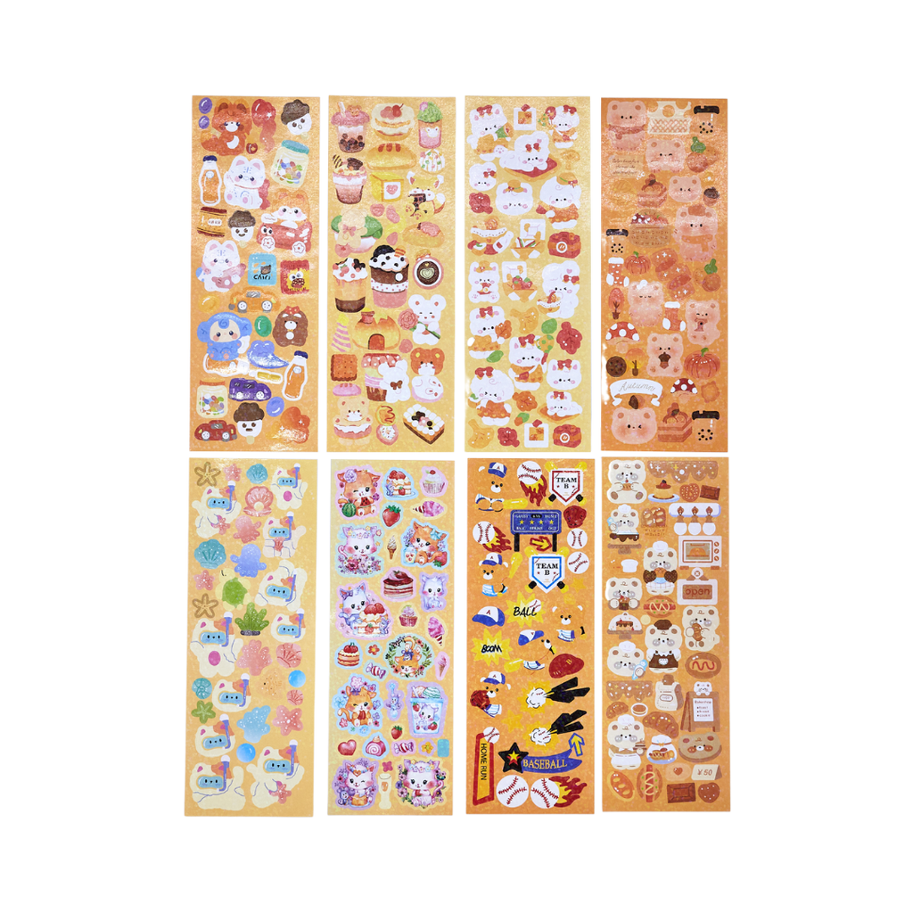 Cute Cartoon Sparkly Sticker Sheet