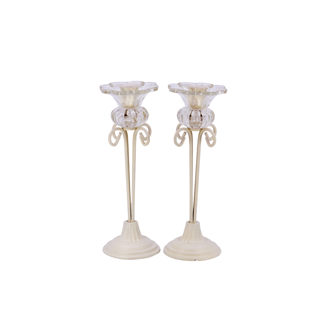 Pair of Frosted Petal Candle Holders