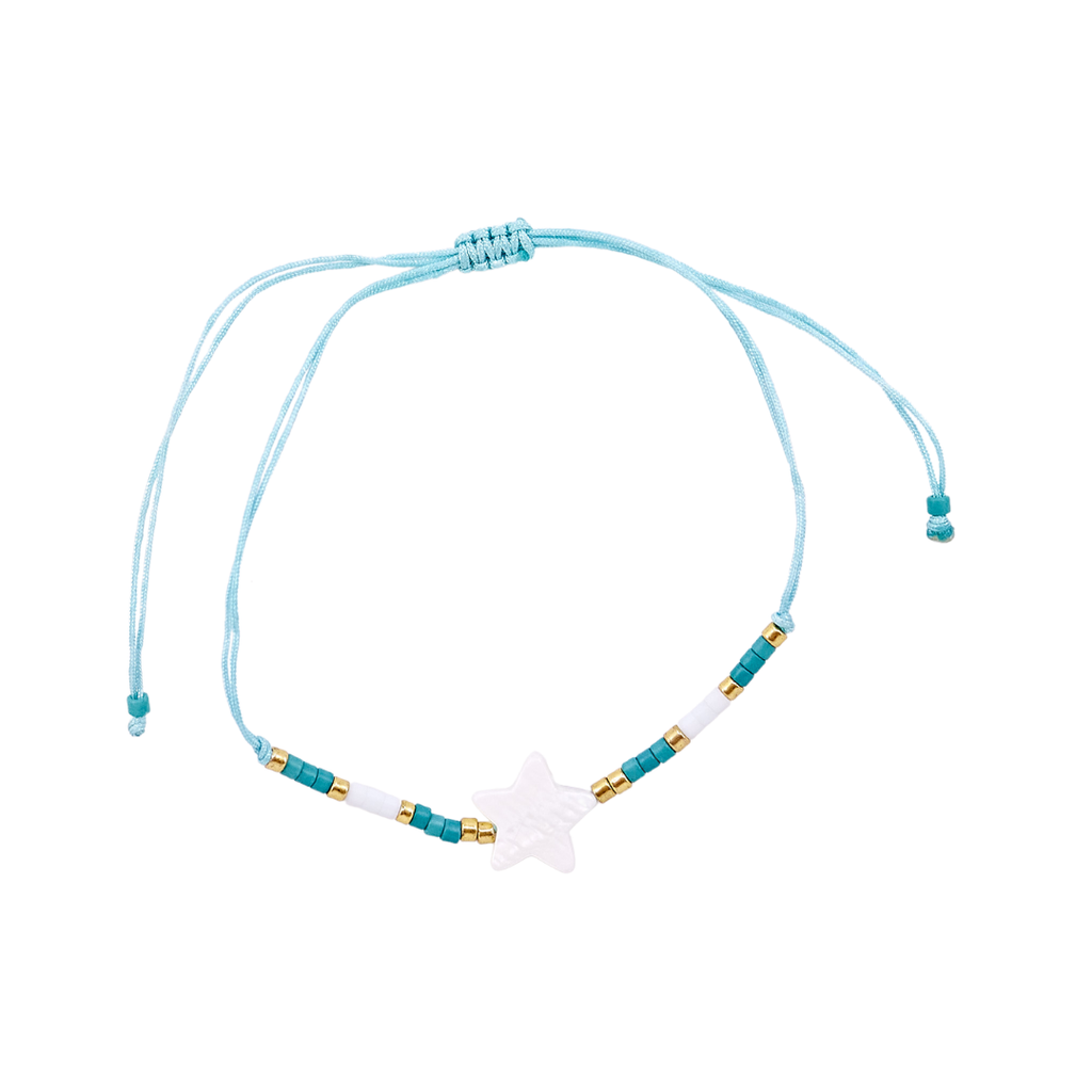 Thread Beaded Star Bracelet - Teal