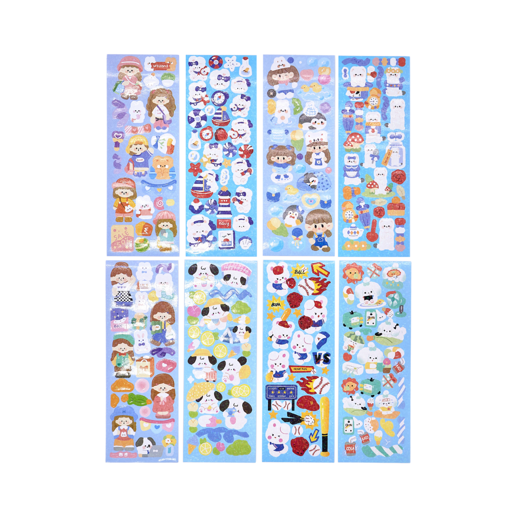 Cute Cartoon Sparkly Sticker Sheet