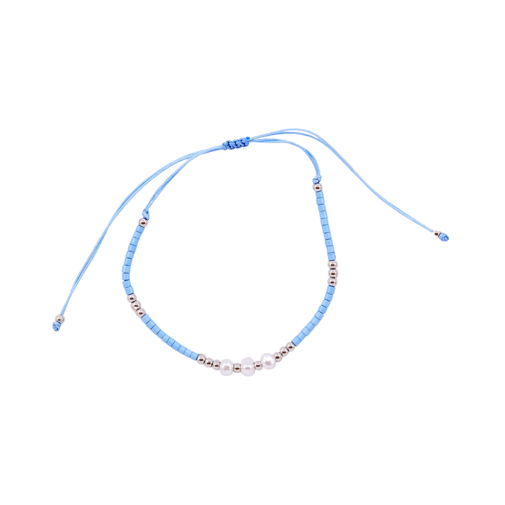 Thread Beaded Triple Pearl Bracelet - Blue