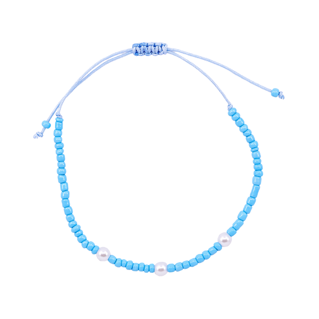 Thread Beaded Pearl Bracelet - Sky Blue