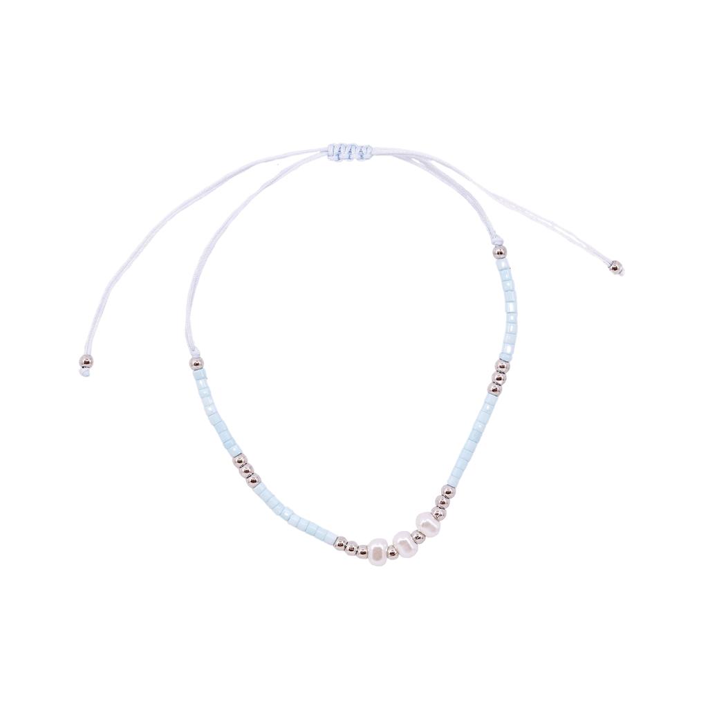 Thread Beaded Triple Pearl Bracelet - Light Blue