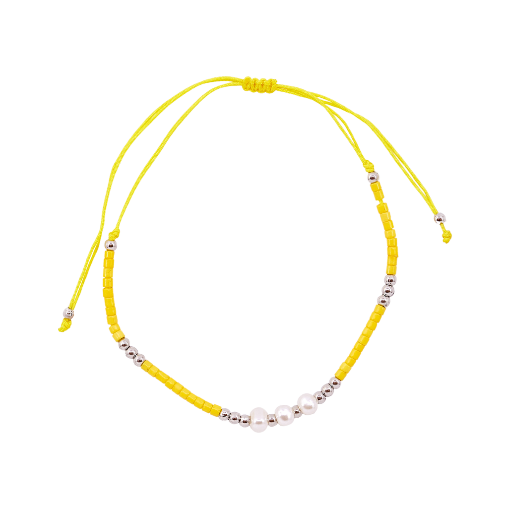 Thread Beaded Triple Pearl Bracelet - Yellow