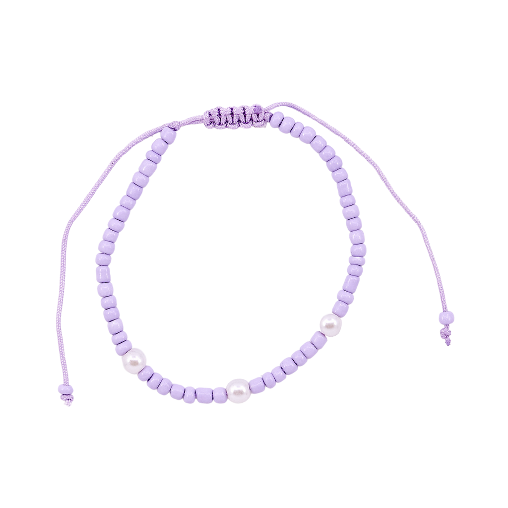 Thread Beaded Pearl Bracelet - Purple