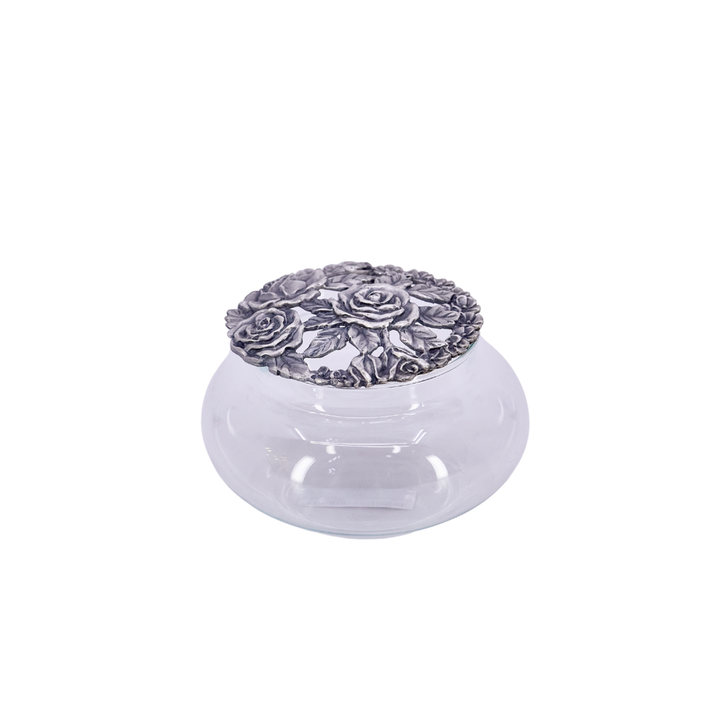 Pressed Glass Potpourri Jar with Metal Rose Lid