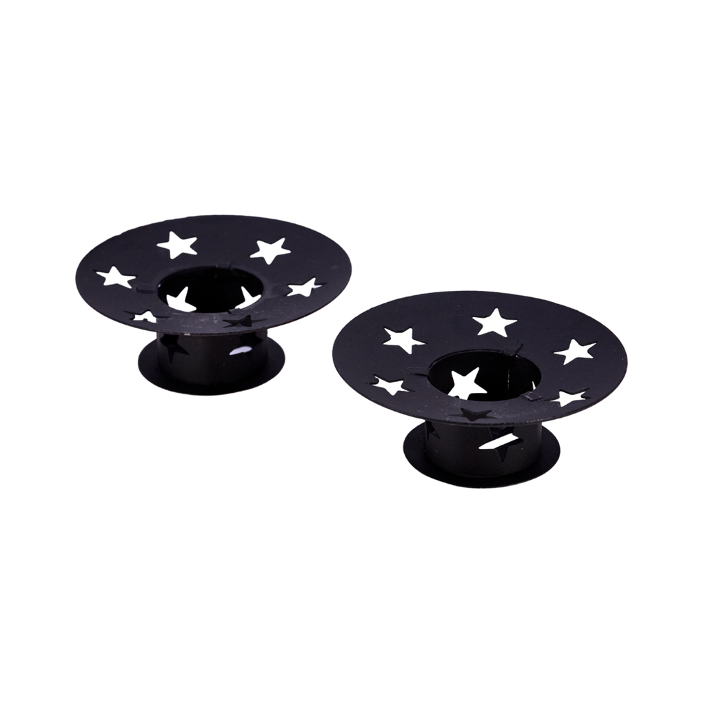 Pair of Black Metal Star-Cut Candle Holders