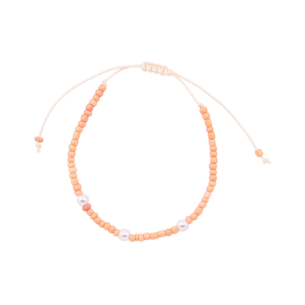 Thread Beaded Pearl Bracelet - Peach