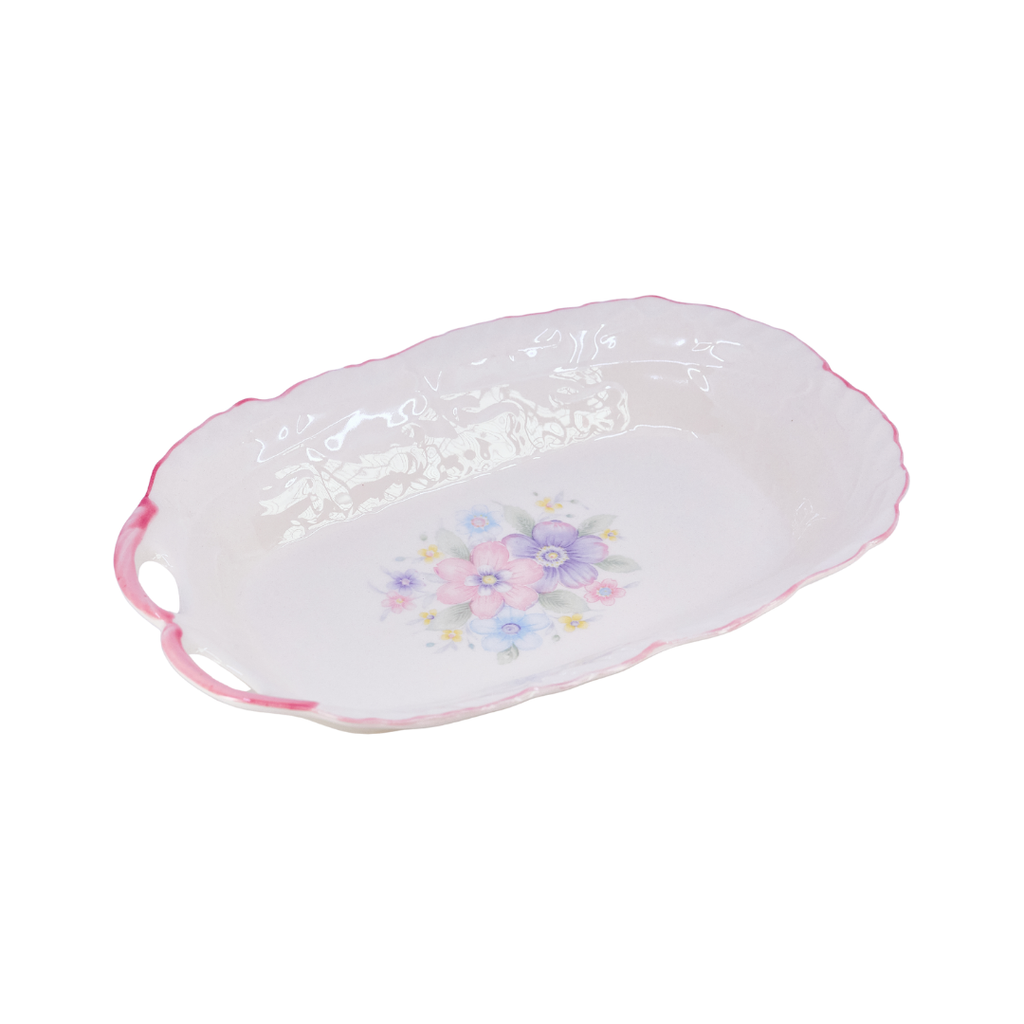 Pink Floral Handled Tray