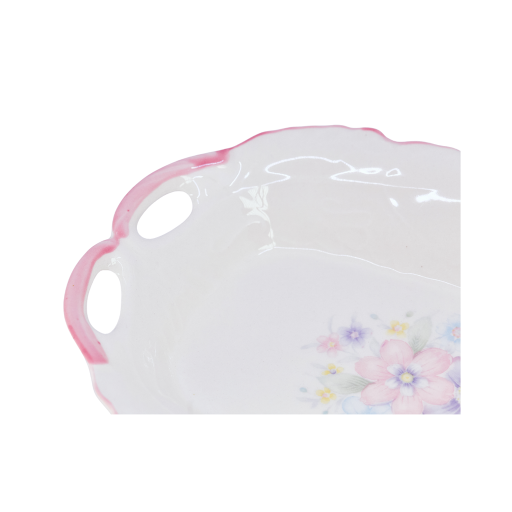 Pink Floral Handled Tray