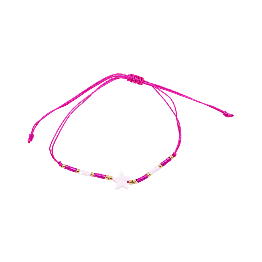 Thread Beaded Star Bracelet - Pink