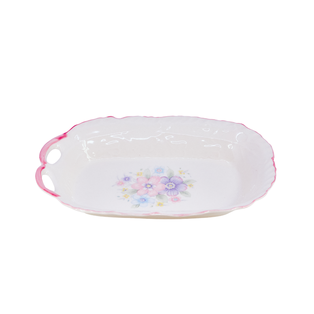 Pink Floral Handled Tray