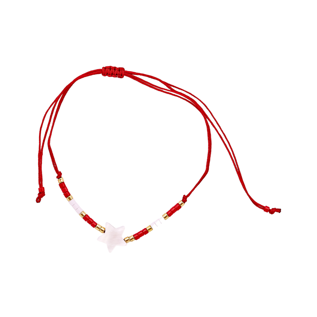 Thread Beaded Star Bracelet - Red