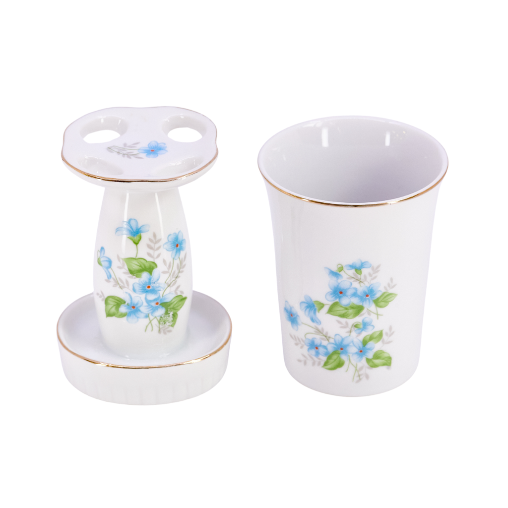 Blue Floral Ceramic Vanity Set