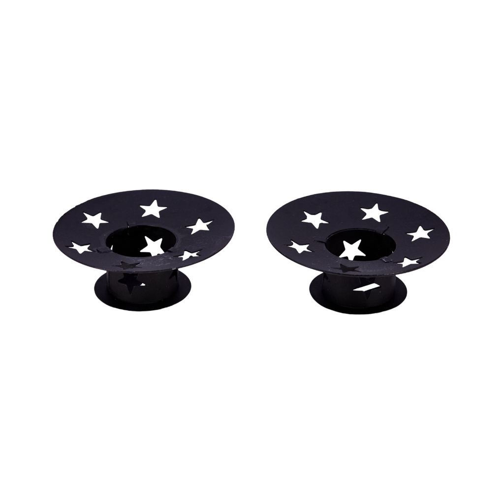 Pair of Black Metal Star-Cut Candle Holders