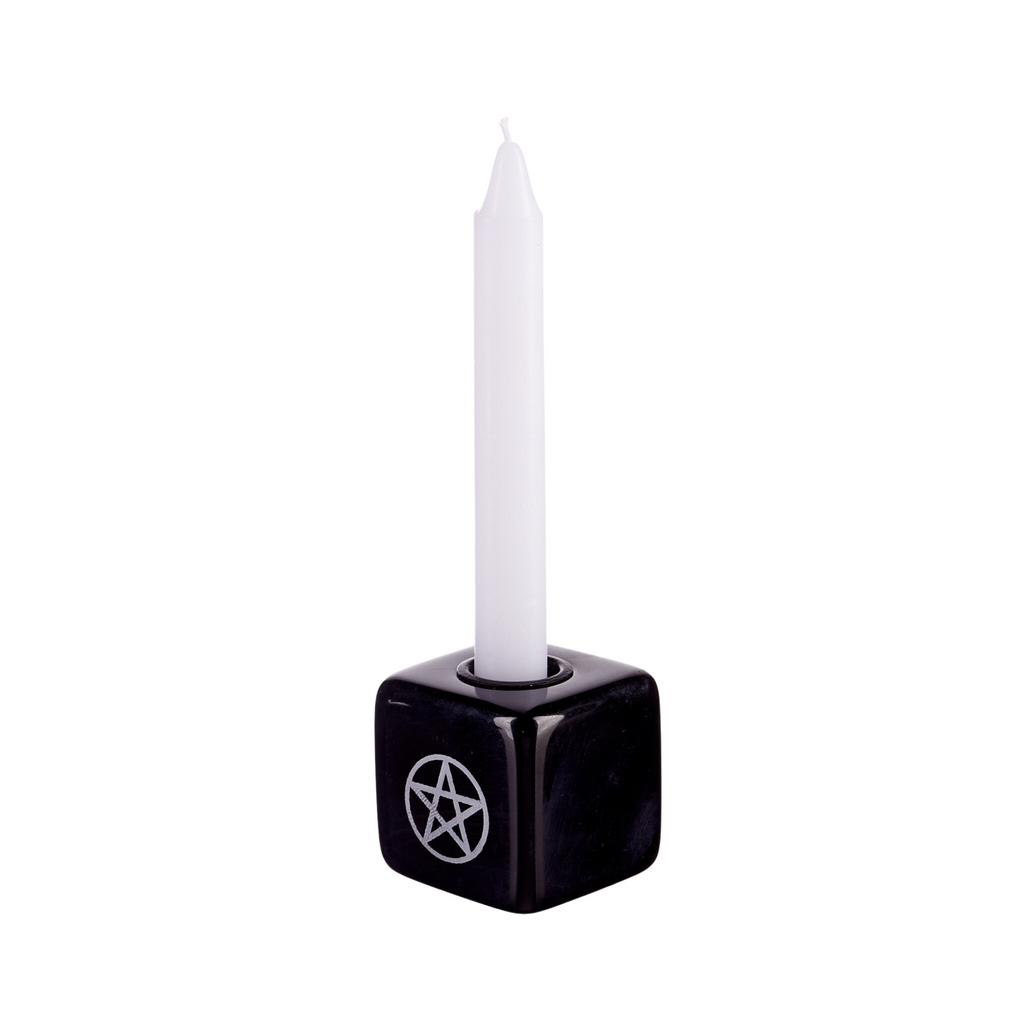 Pentagram Cube Candle Holder - Black
