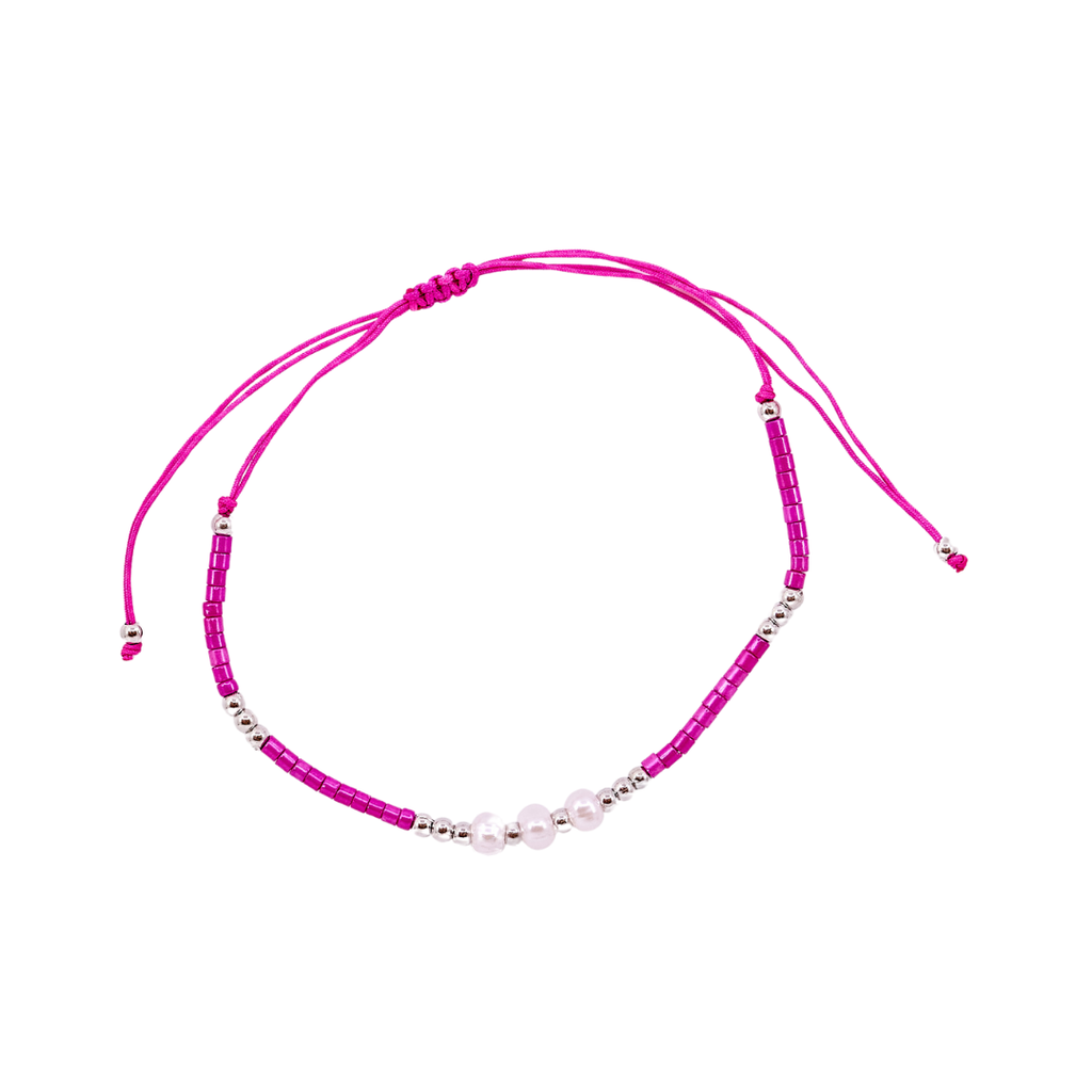 Thread Beaded Triple Pearl Bracelet - Pink