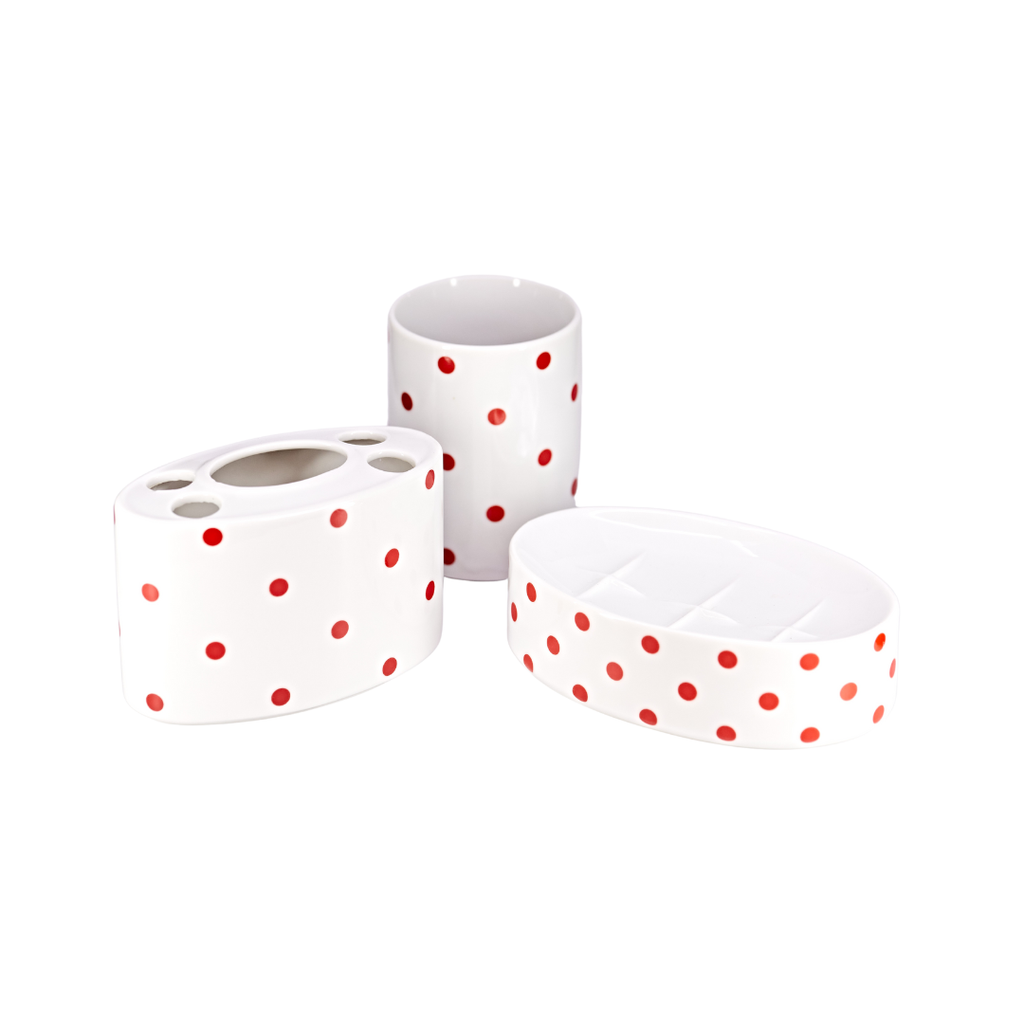 Japanese Ceramic Polka Dot Bathroom Set 3 PCS