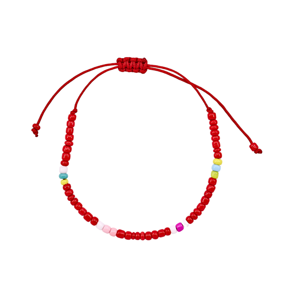 Thread Beaded Bracelet - Red