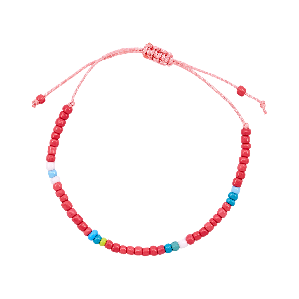 Thread Beaded Bracelet - Coral