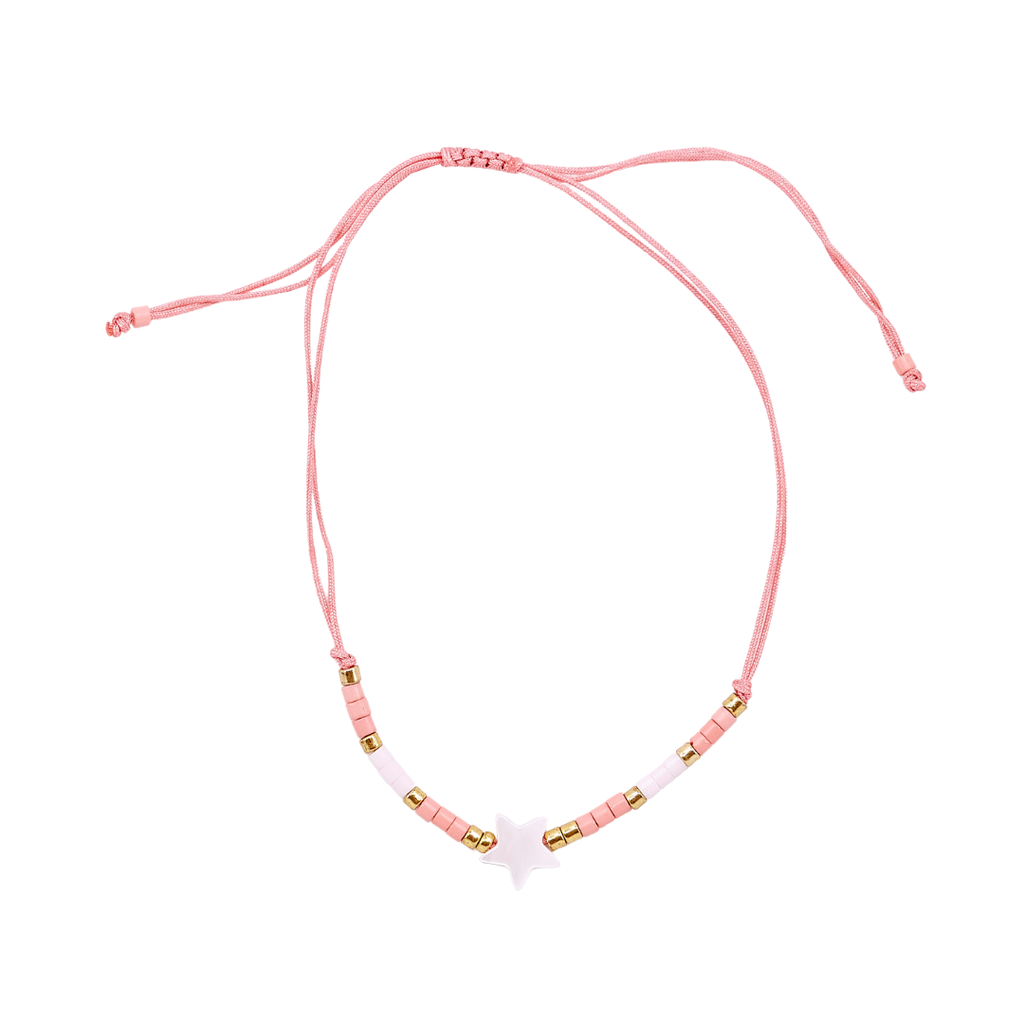 Thread Beaded Star Bracelet - Coral