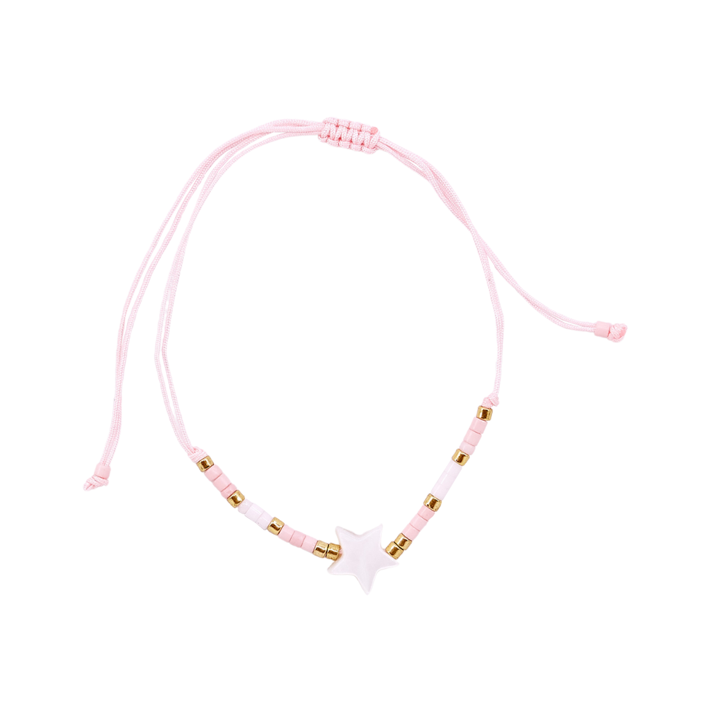 Thread Beaded Star Bracelet - Blush Pink