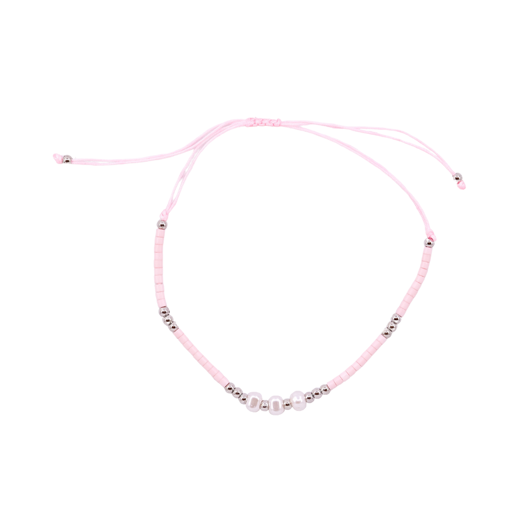 Thread Beaded Triple Pearl Bracelet - Blush Pink