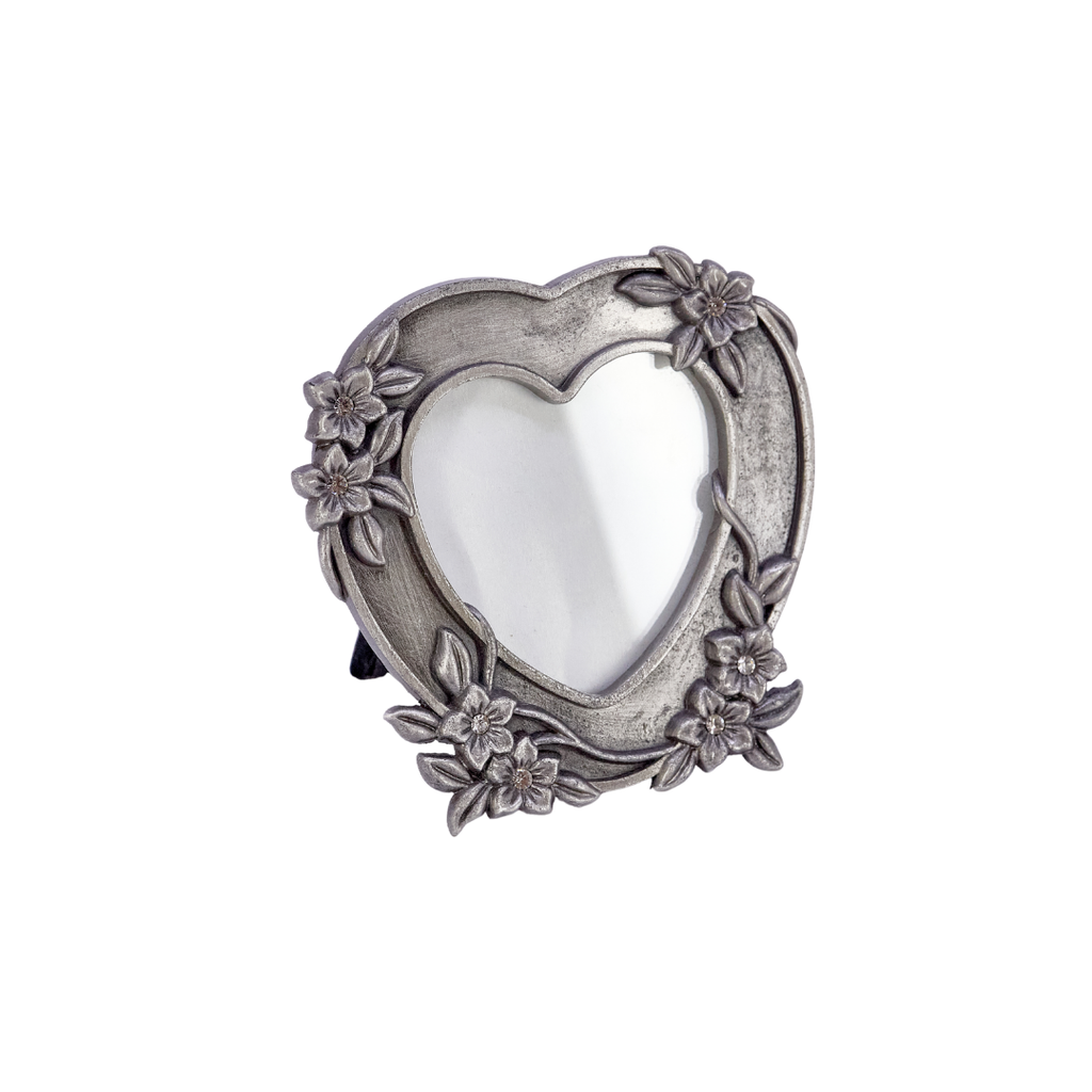 Heart-Shaped Pewter Floral Frame