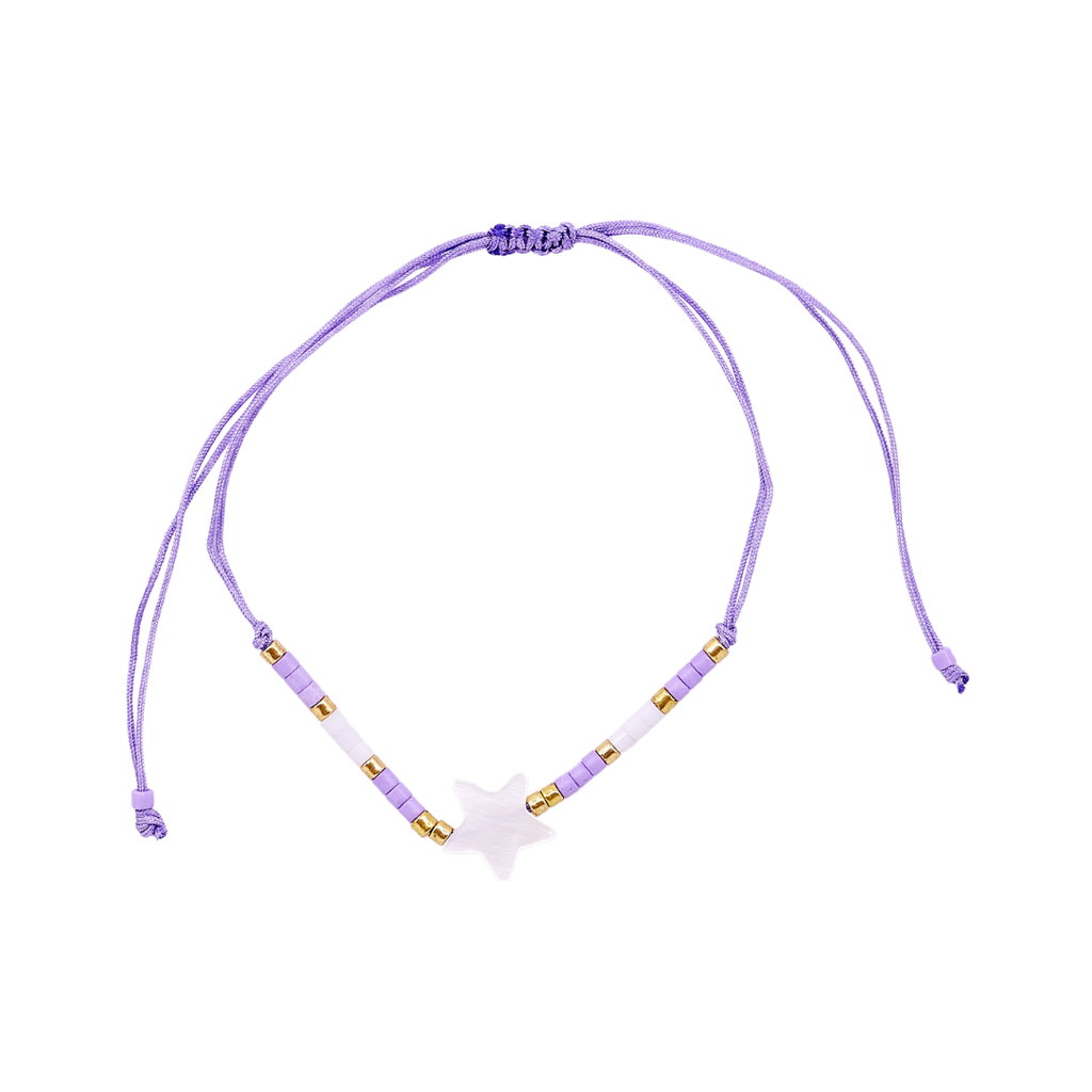 Thread Beaded Star Bracelet - Purple