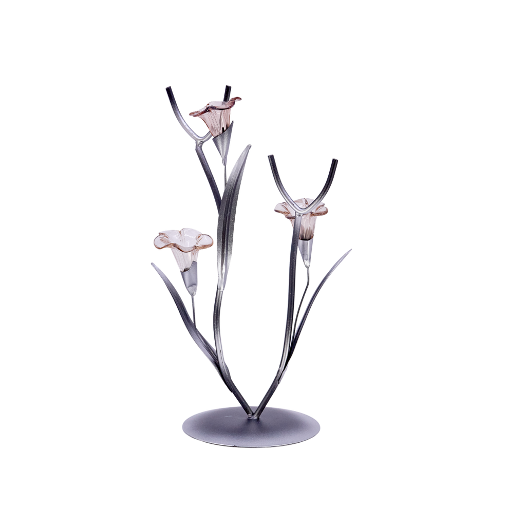 Smoked Glass & Iron Floral Sculpture