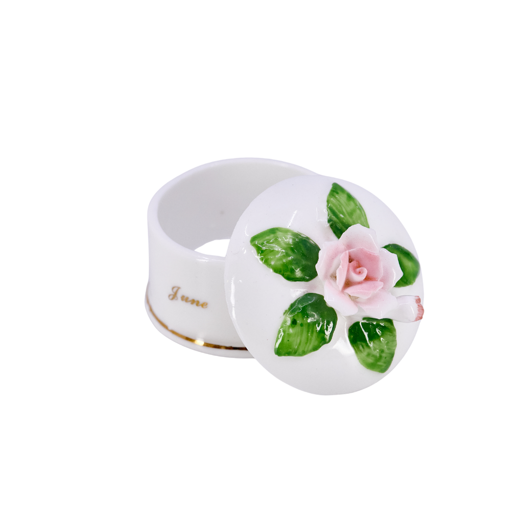 Mini Porcelain Trinket Box with Rose