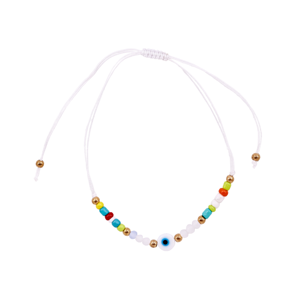 Thread Beaded Evil Eye Bracelet - White