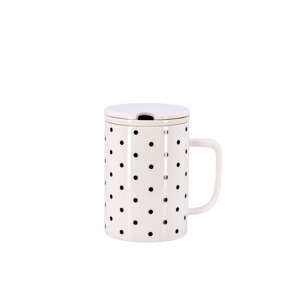 Black Polka Dot Tea Strainer Mug