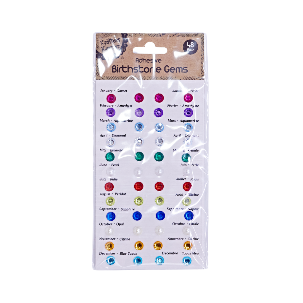 Adhesive Birthstone Gems - 48-Pack