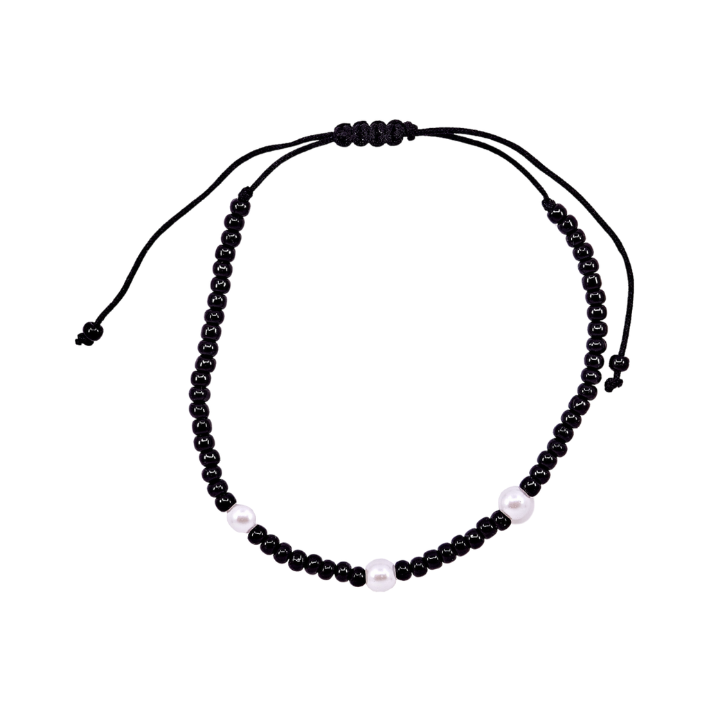 Thread Beaded Pearl Bracelet - Black