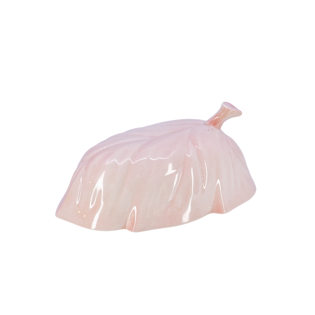 Mid-Century Pink Ceramic Leaf Butter Dish