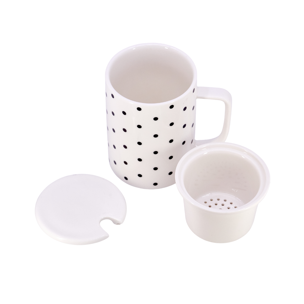 Black Polka Dot Tea Strainer Mug