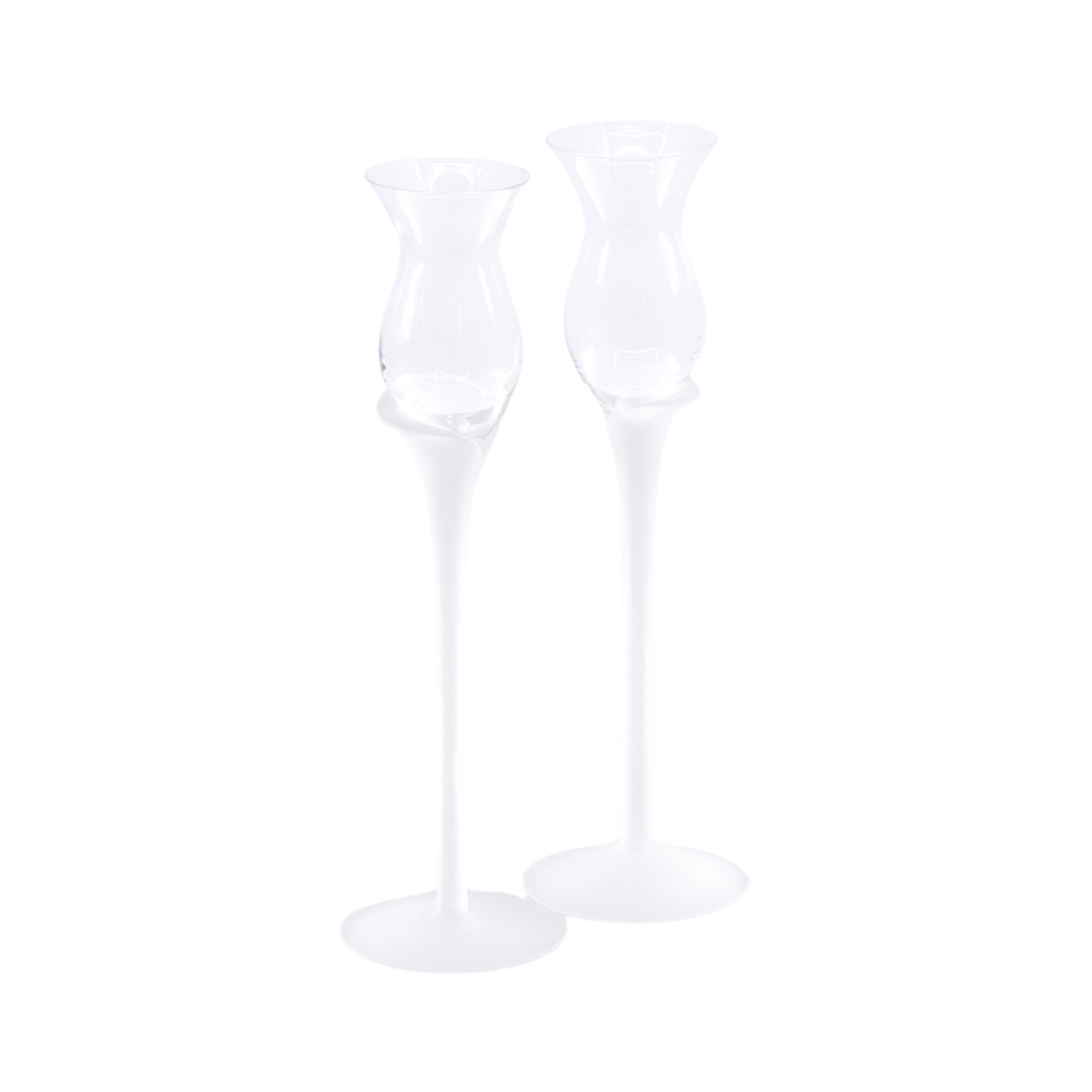 Frosted Stem Glass Candle Holders (Set of 2)