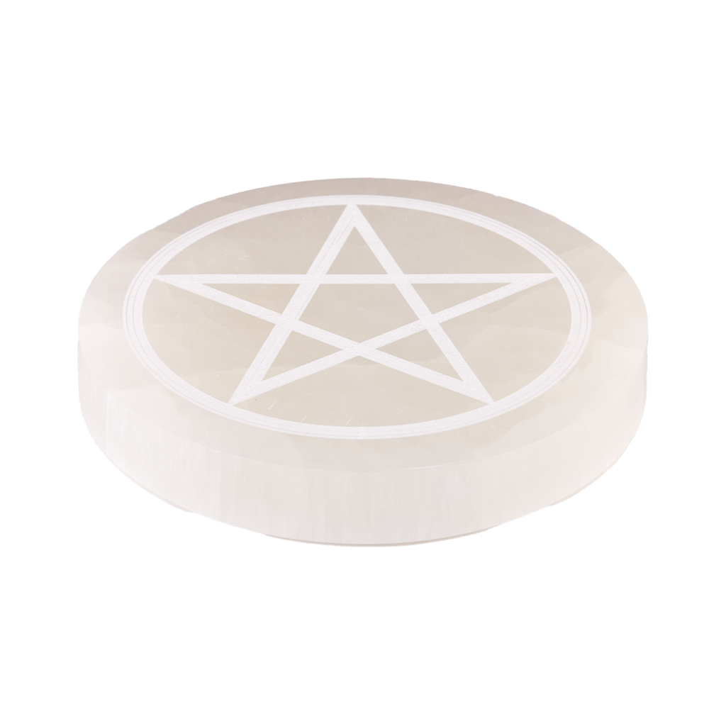 Selenite Plate 15cm - Pentagram