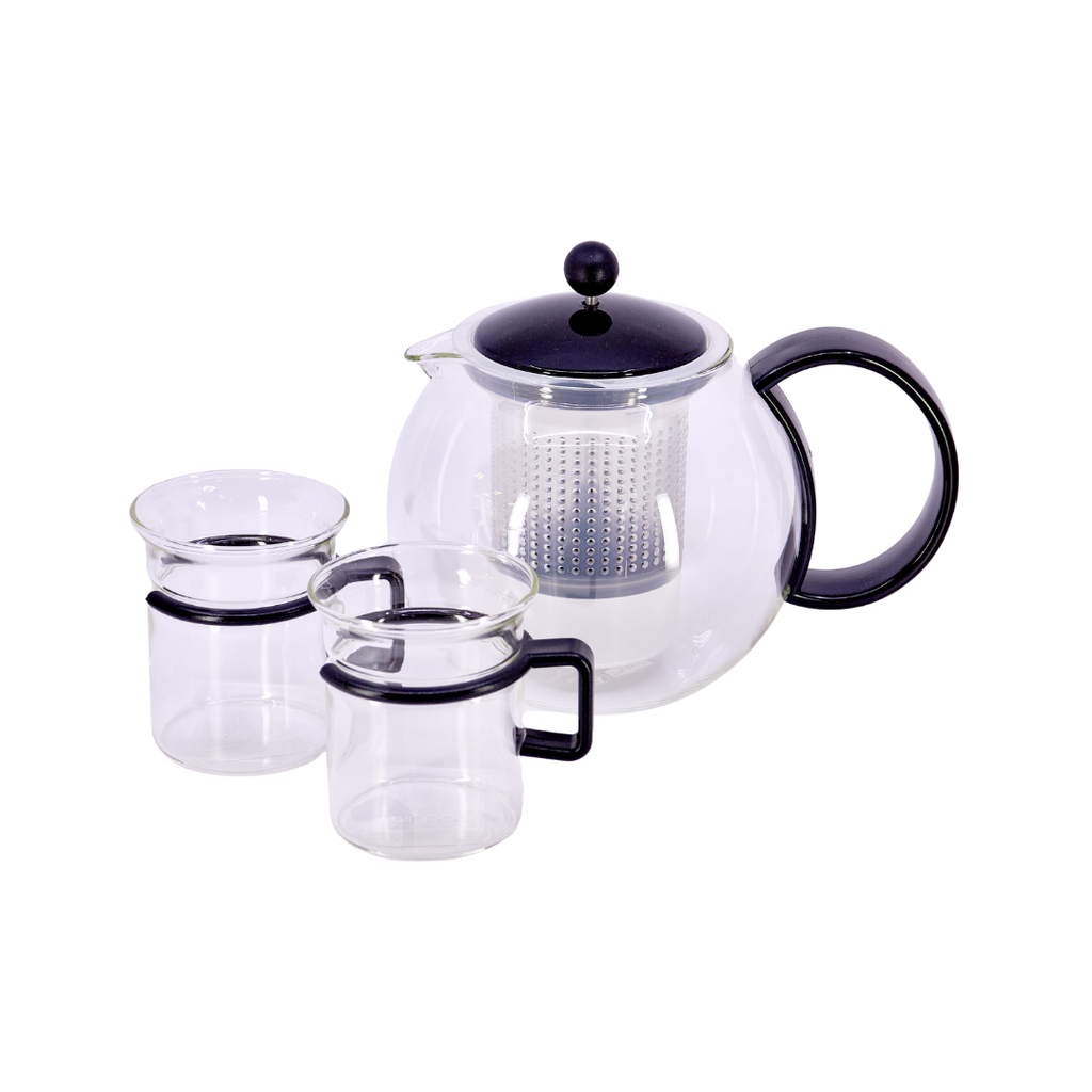 Bodum Glass Teapot & Mug Duo with Black Handles