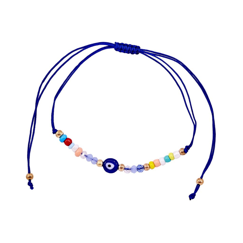 Thread Beaded Evil Eye Bracelet - Dark Blue